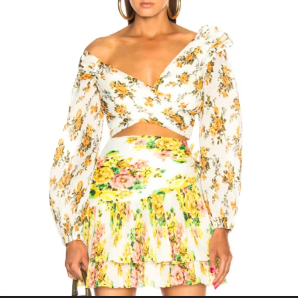 Zimmermann Floral Off-Shoulder Blouse - White and Yellow
